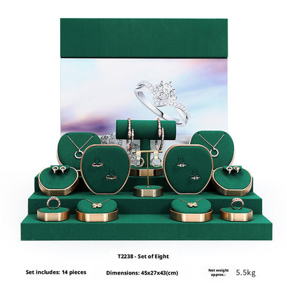 Metal & Suede Jewelry Display Stand Set for Retail Store Countertop