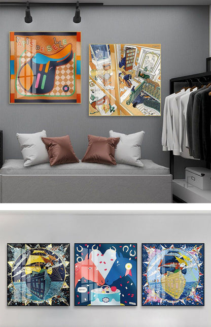 Love horse silk scarf hanging painting modern simple living room sofa background wall floor painting porch senior sense hanging painting light luxury