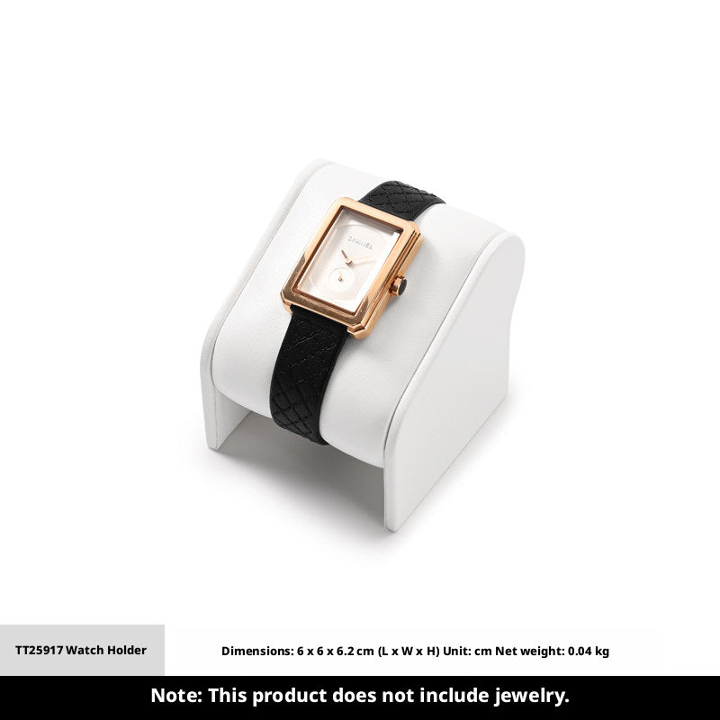White Leather Jewelry Display Set with Gold Trim for Watch and Ring