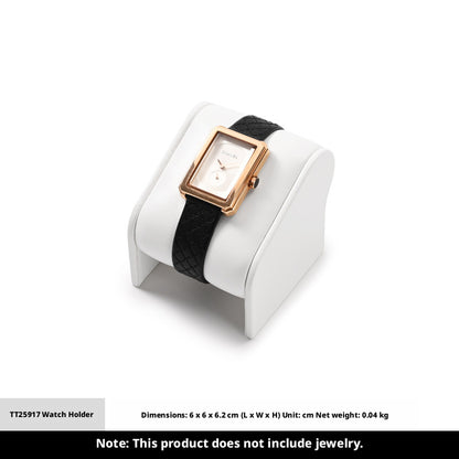 White Leather Jewelry Display Set with Gold Trim for Watch and Ring