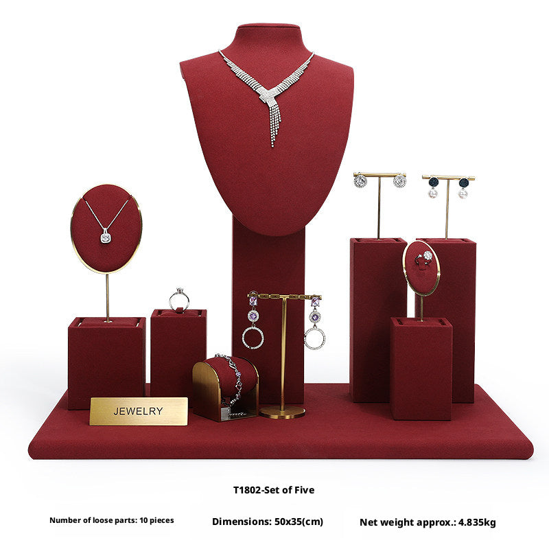 Elegant Metal Velvet Jewelry Organizer Display Props for Countertop