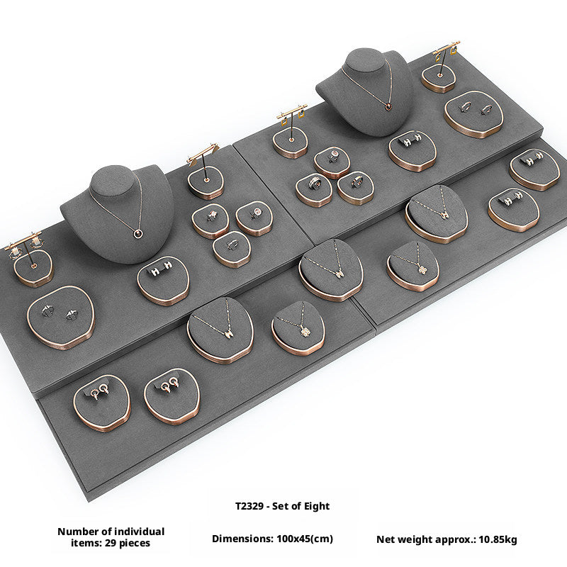 Geometric Velvet Jewelry Showcase Tray & Bust for Retail Counter