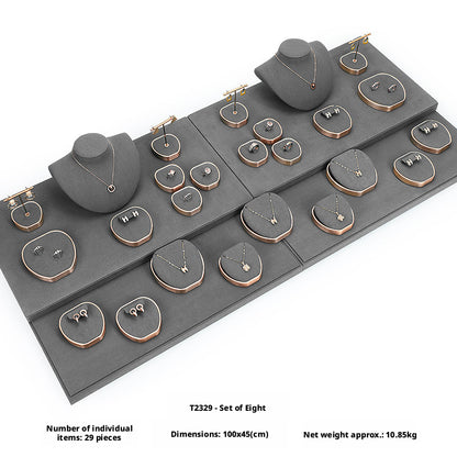 Geometric Velvet Jewelry Showcase Tray & Bust for Retail Counter