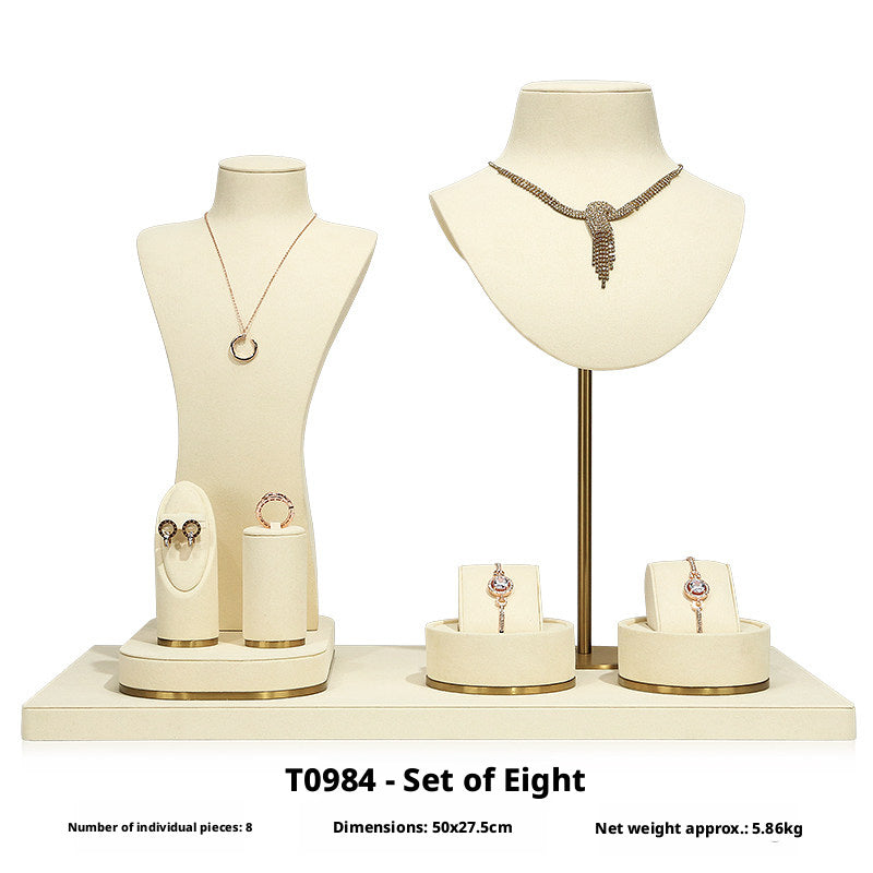 Beige Velvet Necklace Bust and Countertop Display Stands