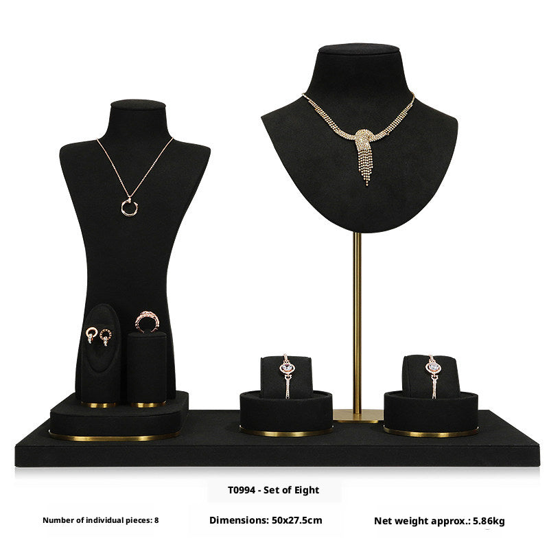 Luxury Black Suede Necklace Bust and Display Stand Set