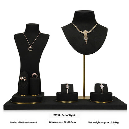Luxury Black Suede Necklace Bust and Display Stand Set