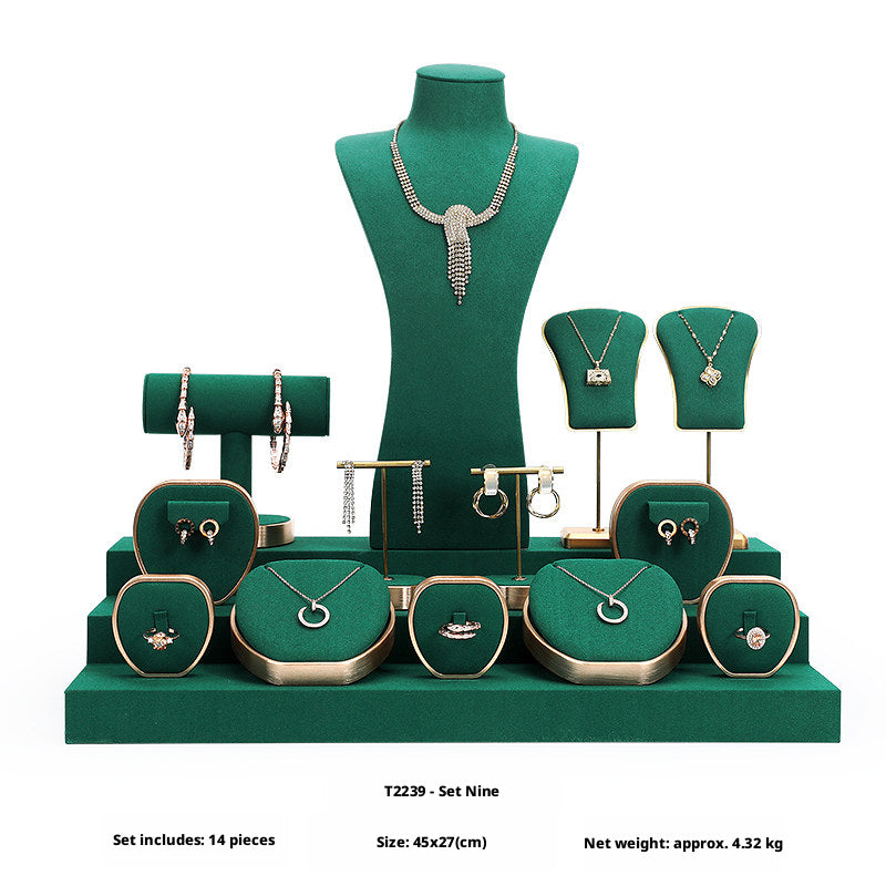 Metal & Suede Jewelry Display Stand Set for Retail Store Countertop