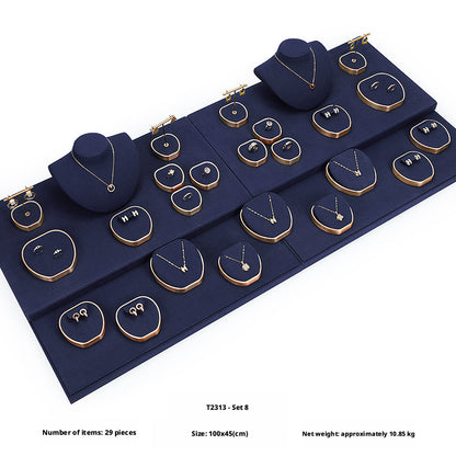 Luxury Suede Jewelry Display Set with Gold Metal Frame for Showcase