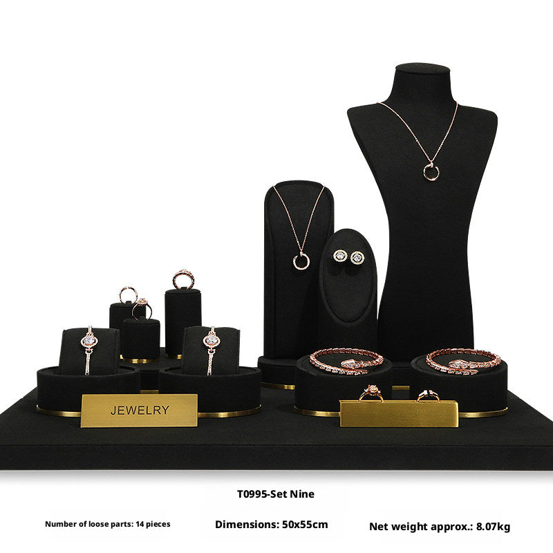 Luxury Black Suede Necklace Bust and Display Stand Set