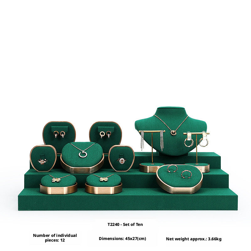 Metal & Suede Jewelry Display Stand Set for Retail Store Countertop