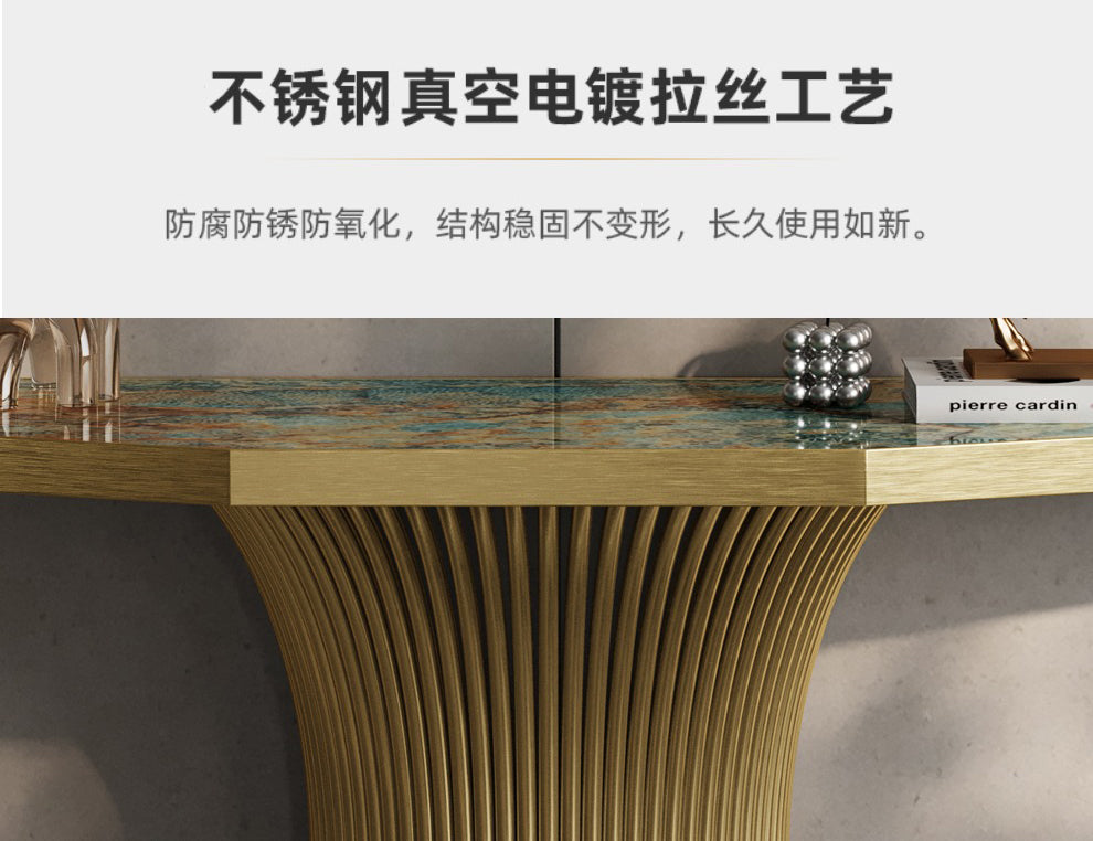Light luxury entrance porch table against the wall at the end of the corridor decorative cabinet stainless steel end view terrace villa high-end entrance terrace