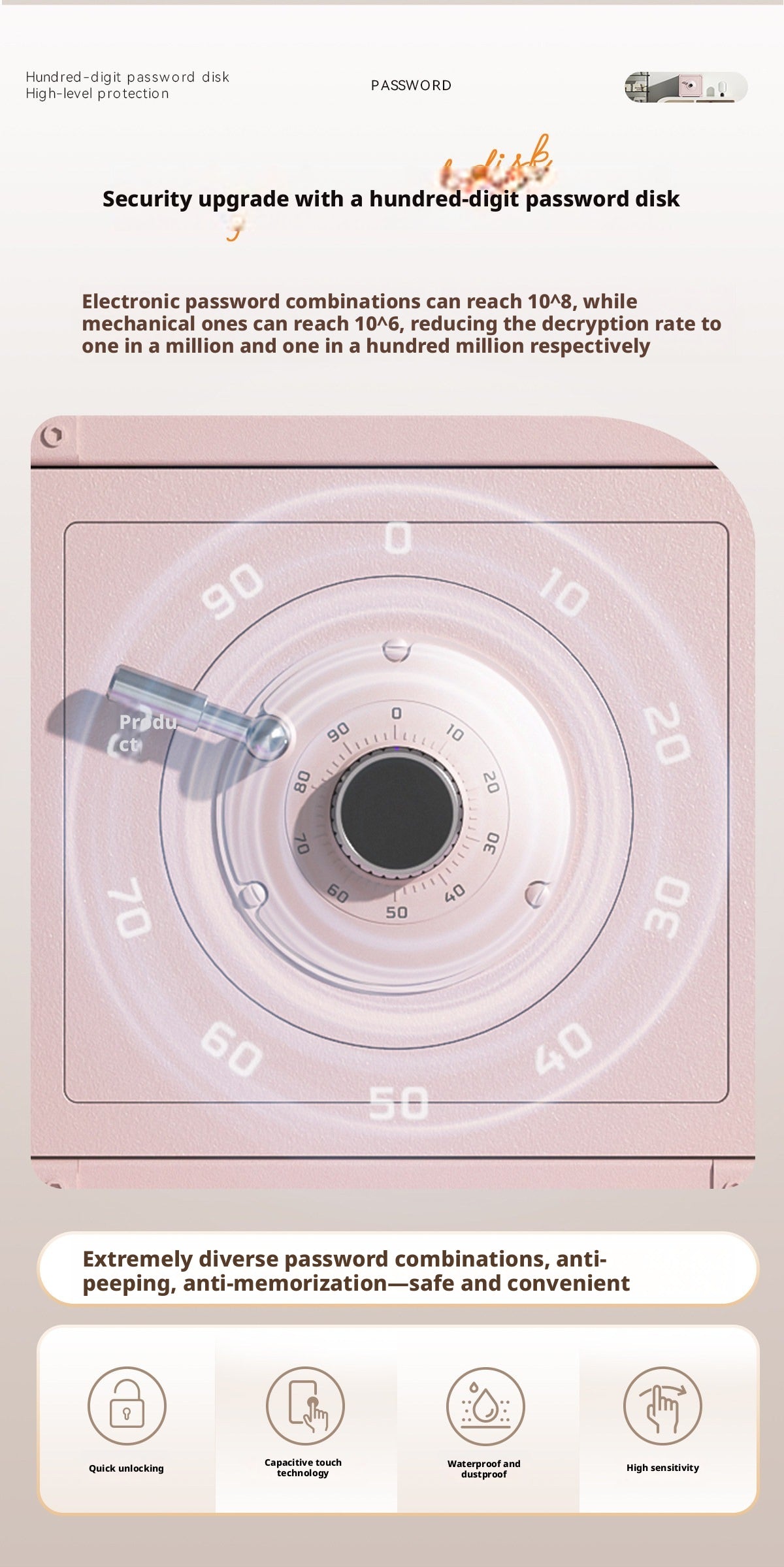 Retro Modern Jewelry Safe, A10-Grade Steel Security Box, Mechanical Dial Lock