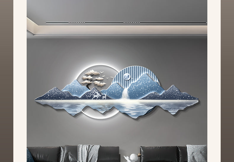 Water generates wealth light luxury living room decorative painting New Chinese sofa background wall hanging painting advanced sense welcome pine wall lamp painting