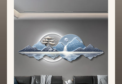 Water generates wealth light luxury living room decorative painting New Chinese sofa background wall hanging painting advanced sense welcome pine wall lamp painting