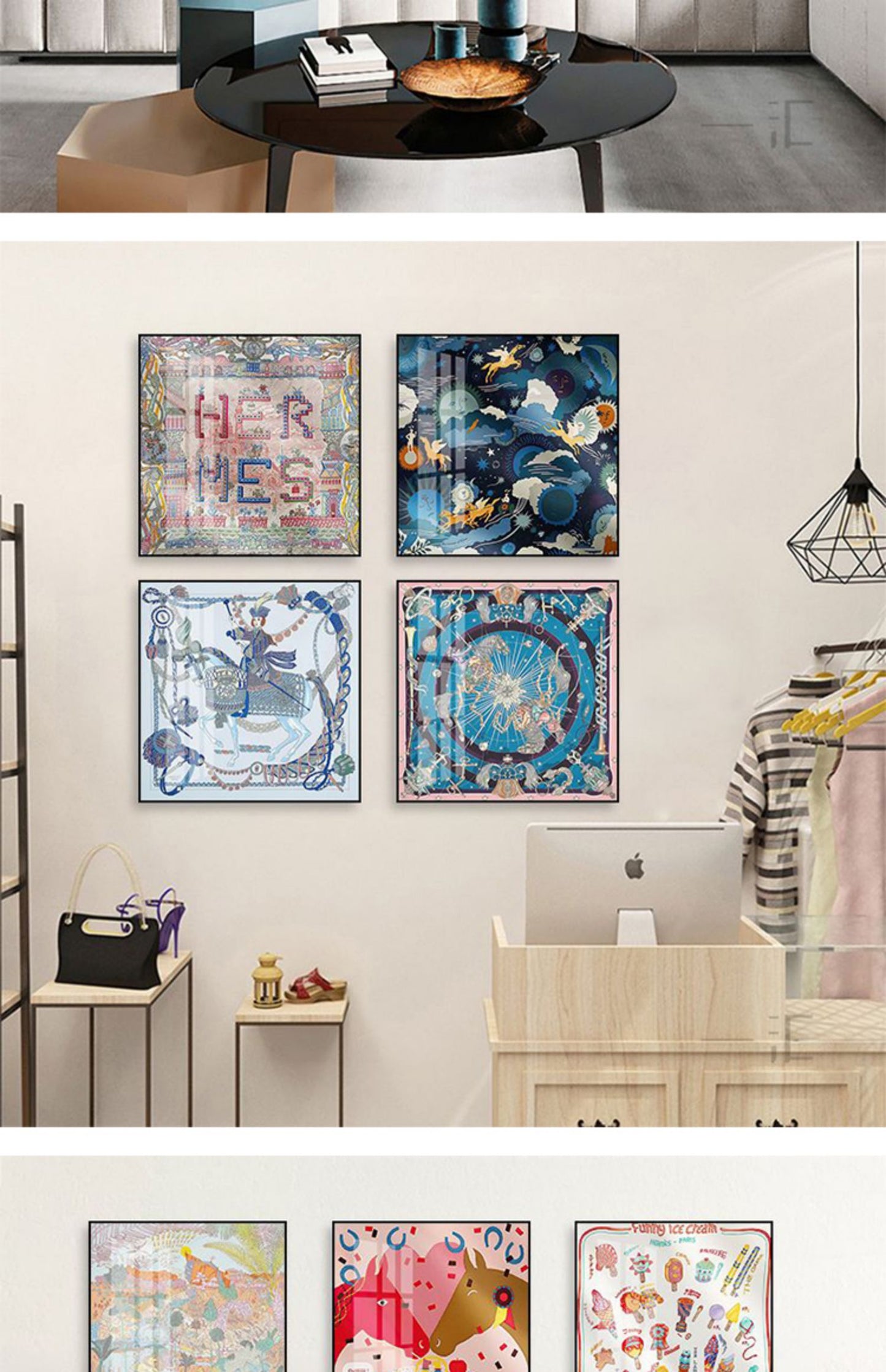 Love horse silk scarf hanging painting modern simple living room sofa background wall floor painting porch senior sense hanging painting light luxury