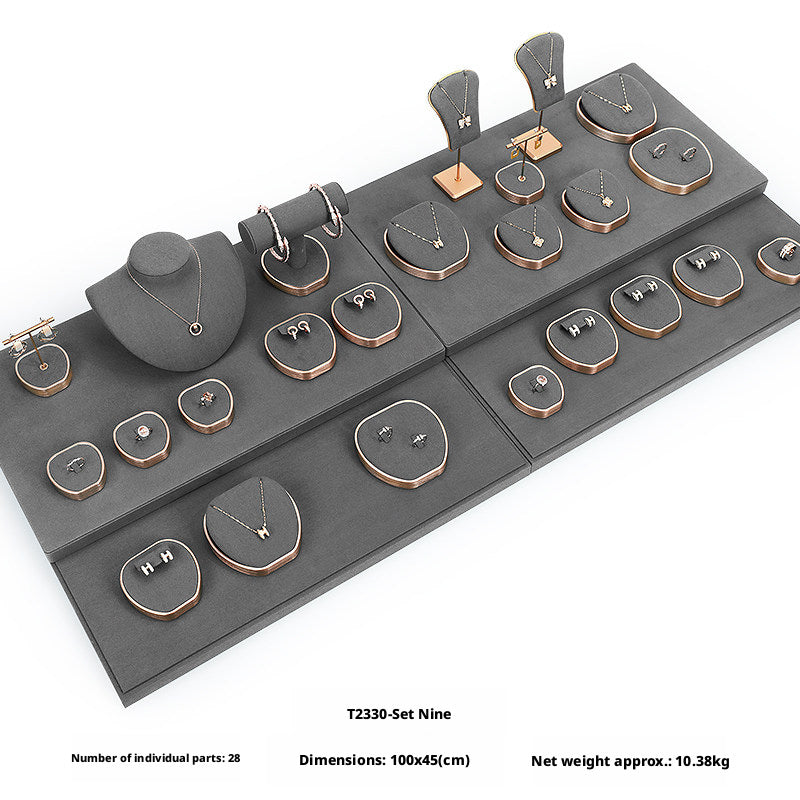 Geometric Velvet Jewelry Showcase Tray & Bust for Retail Counter