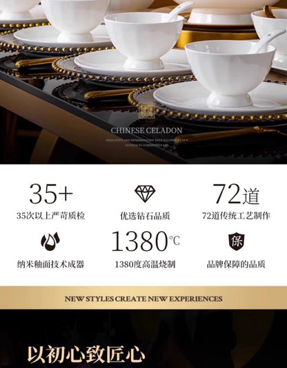 Jingdezhen Luo Wei under glaze color tableware pure white high temperature bone China bowl and dish set household tableware set