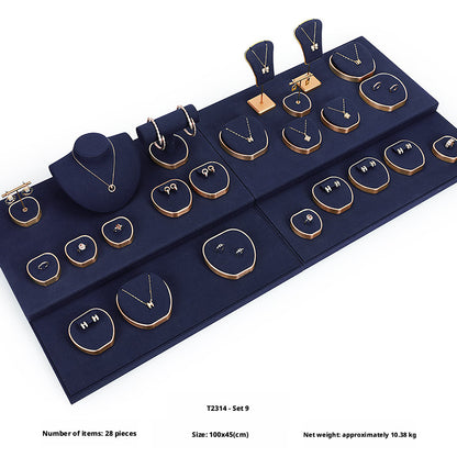 Luxury Suede Jewelry Display Set with Gold Metal Frame for Showcase