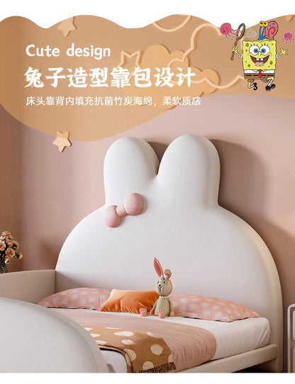 Baby Bed Girl Pink Bunny Bed Cream style girl head layer cowhide little Modern single princess bed with guardrail