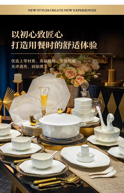 Underglaze color tableware Jingdezhen ceramic advanced sense light luxury bone China bowl dish dish set home