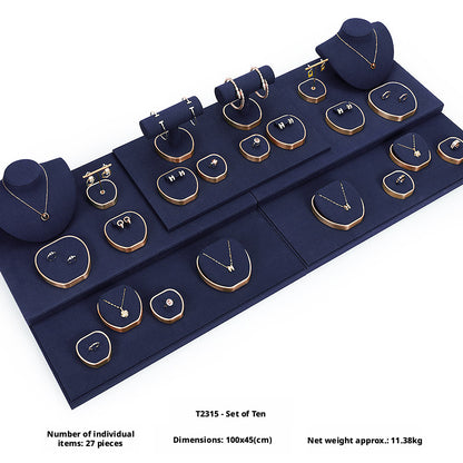 Luxury Suede Jewelry Display Set with Gold Metal Frame for Showcase