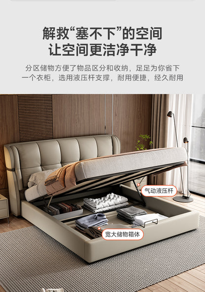 Italian minimalist leather bed Modern simple soft bag double bed 1.8m master bedroom light luxury storage large bed high-end wedding bed