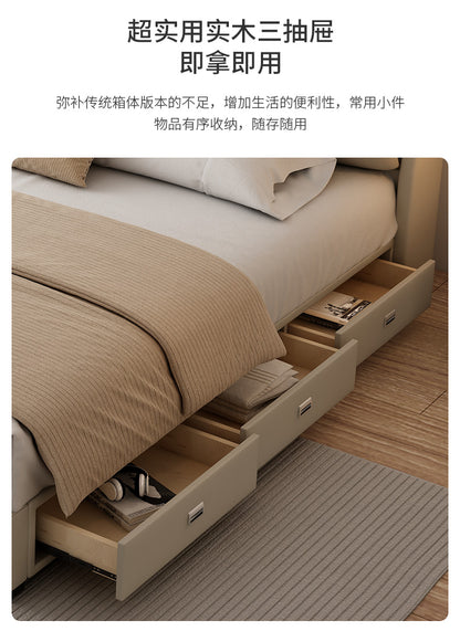Italian minimalist leather bed Double bed soft bag Master bedroom modern simple 1.8m three drawer storage small apartment