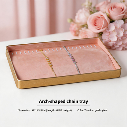 Gold Metal Jewelry Tray with Velvet Lining for Ring and Necklace Display