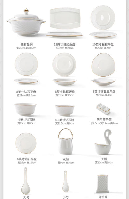 Jingdezhen bone China tableware set pure white underglaze porcelain bowl plate housewarming dish set home