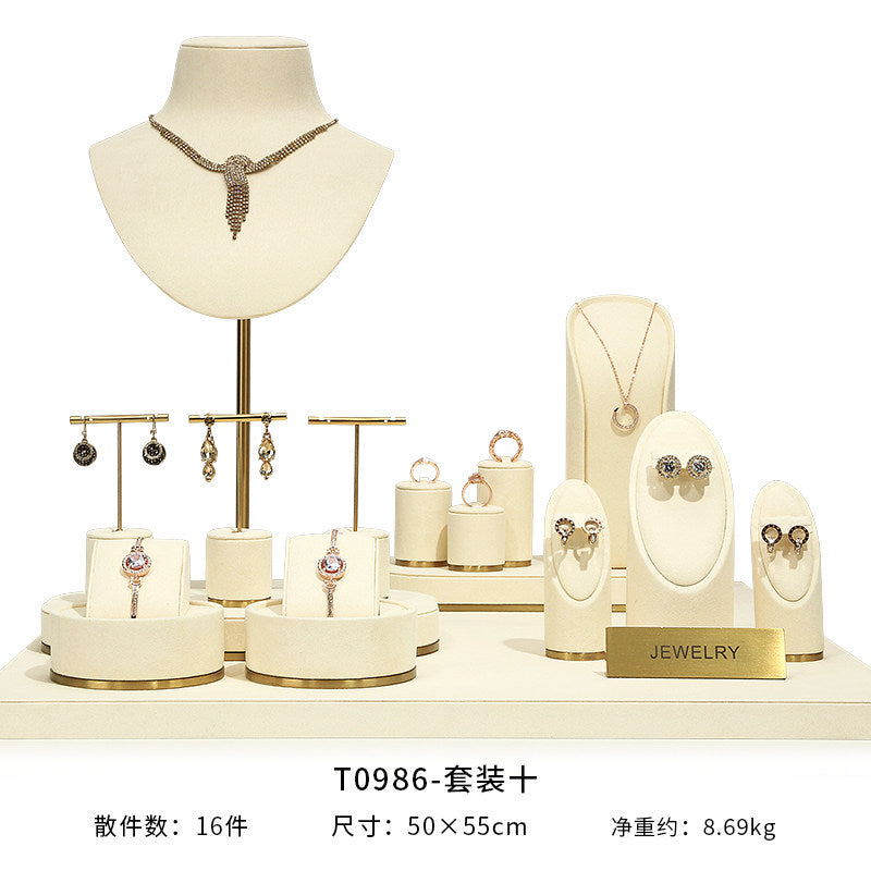 Beige Velvet Necklace Bust and Countertop Display Stands