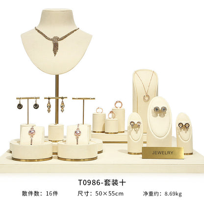 Beige Velvet Necklace Bust and Countertop Display Stands