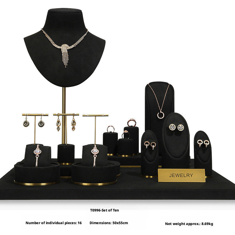 Luxury Black Suede Necklace Bust and Display Stand Set