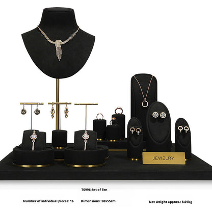 Luxury Black Suede Necklace Bust and Display Stand Set