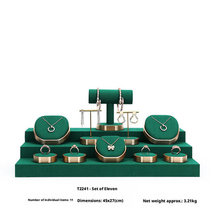 Metal & Suede Jewelry Display Stand Set for Retail Store Countertop