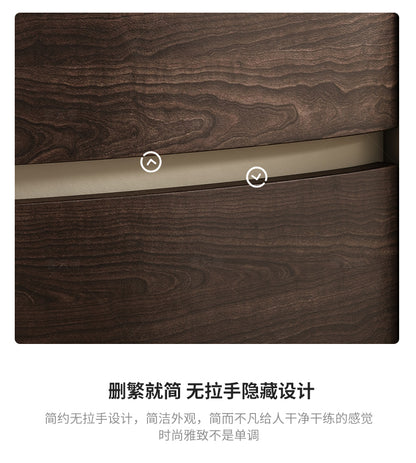 Italian minimalist high-end solid wood bedside table designer oval leather bedside cabinet Modern light luxury rock board locker