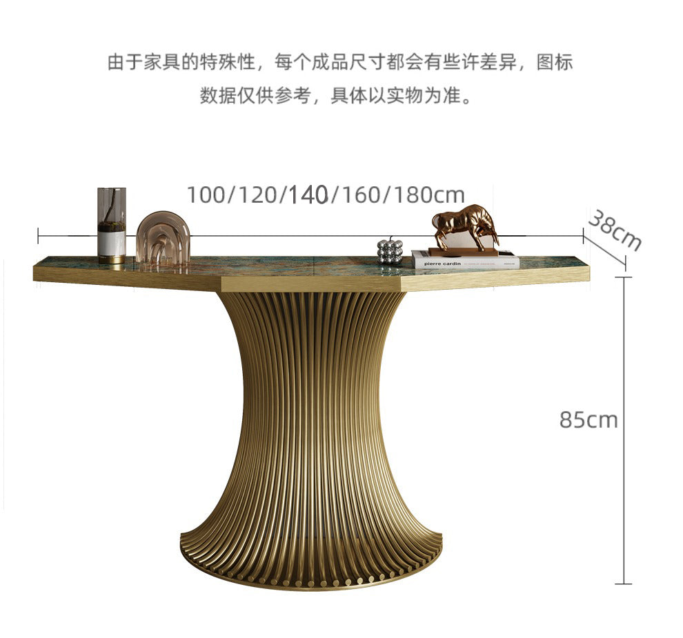 Light luxury entrance porch table against the wall at the end of the corridor decorative cabinet stainless steel end view terrace villa high-end entrance terrace