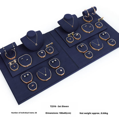 Luxury Suede Jewelry Display Set with Gold Metal Frame for Showcase