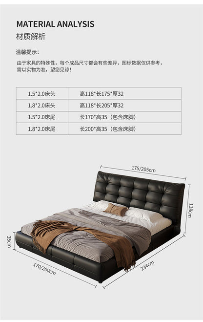 Retro style leather headboard cowhide high-end big black bear double wedding bed Master bedroom soft bed modern simple