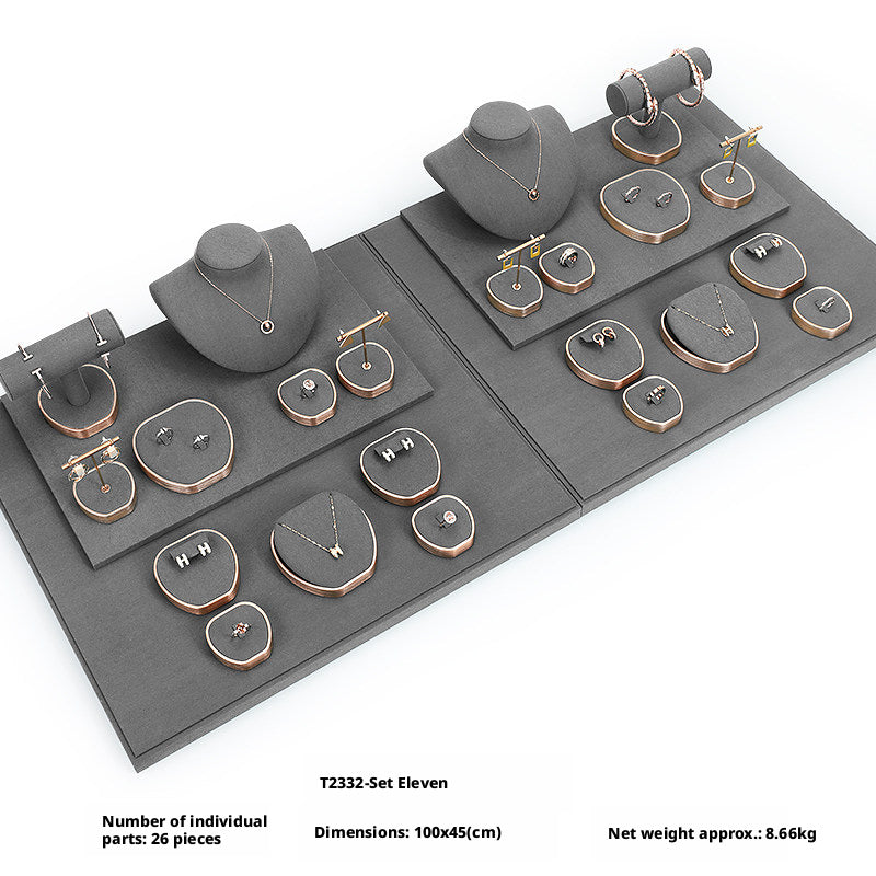 Geometric Velvet Jewelry Showcase Tray & Bust for Retail Counter