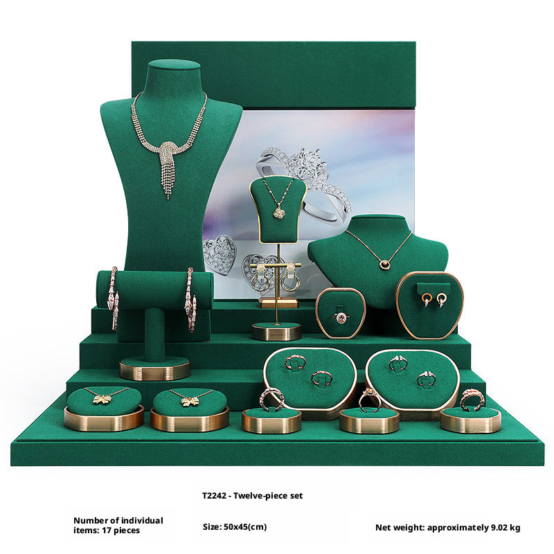 Metal & Suede Jewelry Display Stand Set for Retail Store Countertop