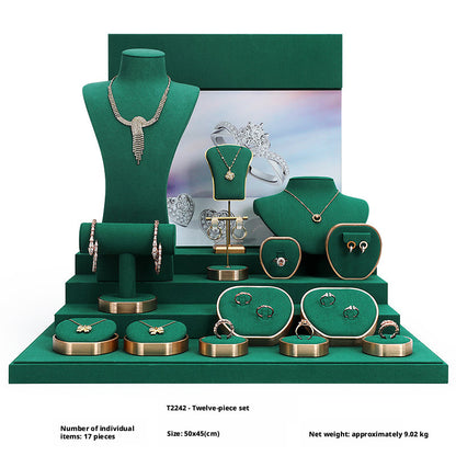 Metal & Suede Jewelry Display Stand Set for Retail Store Countertop