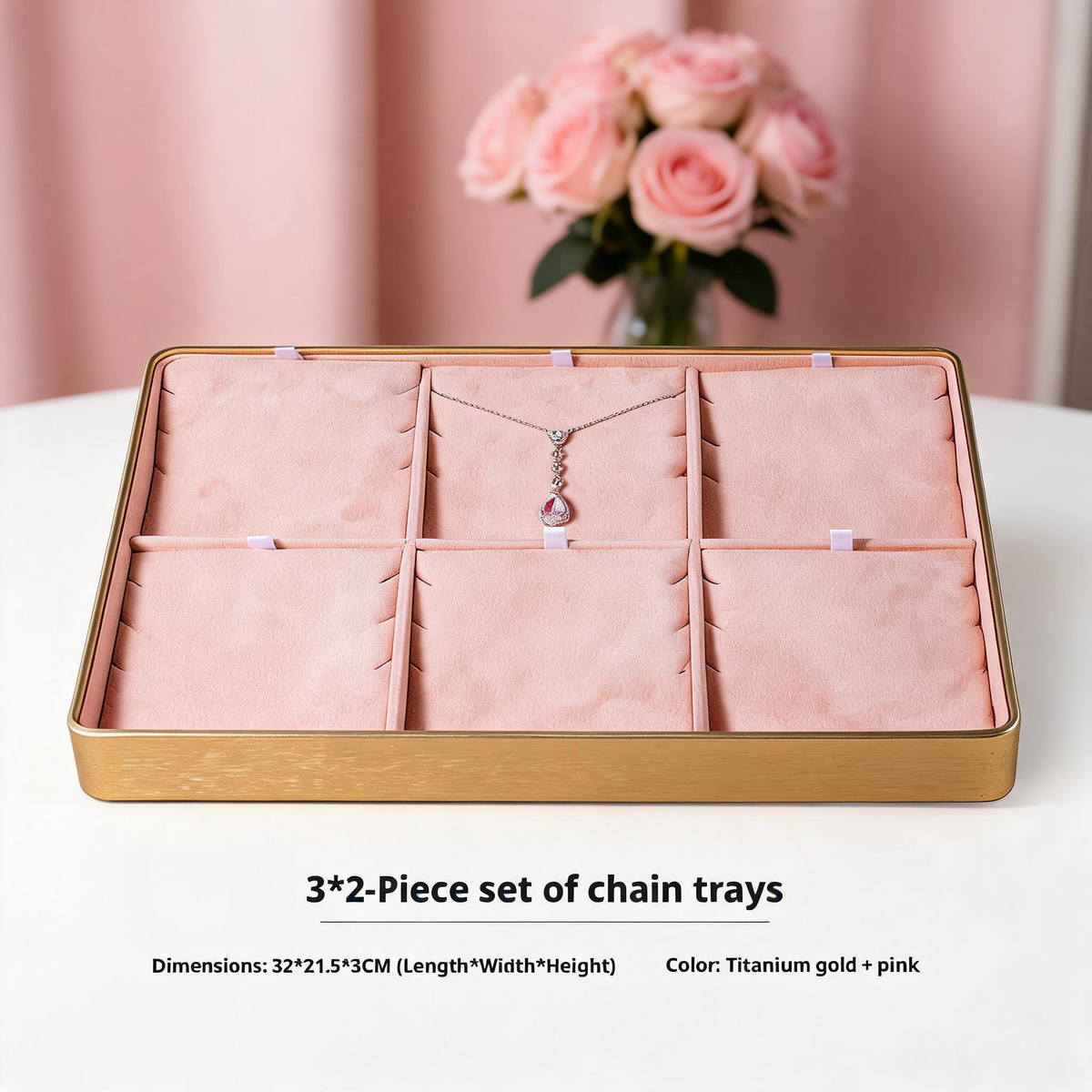 Gold Metal Jewelry Tray with Velvet Lining for Ring and Necklace Display
