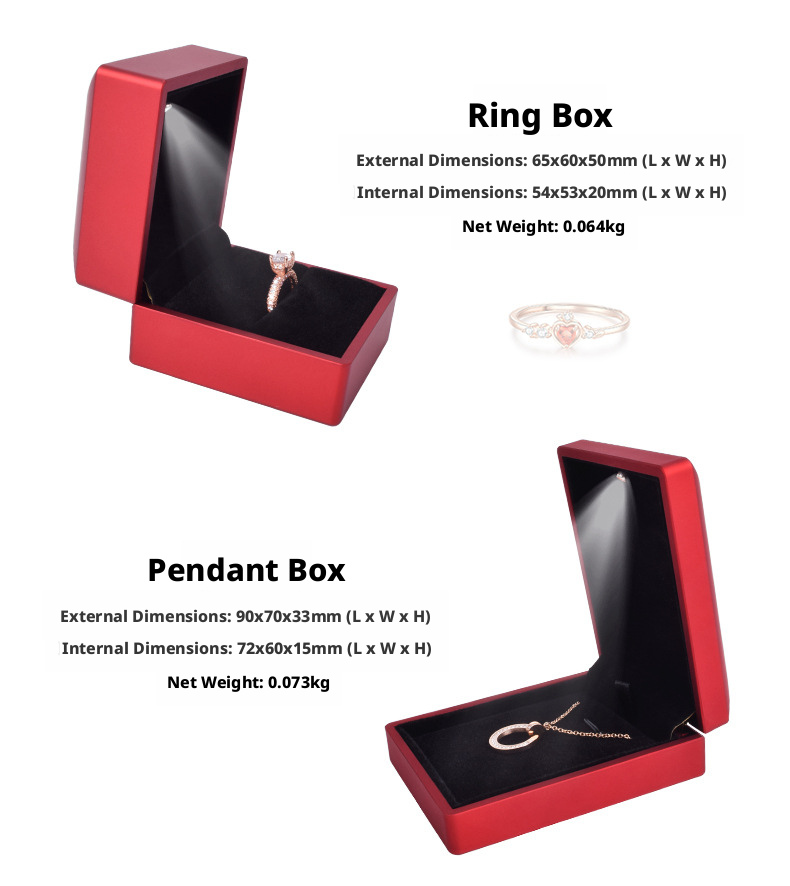 5pcs LED Jewelry Box with Light and Velvet Interior for Ring Bracelet Necklace Gift