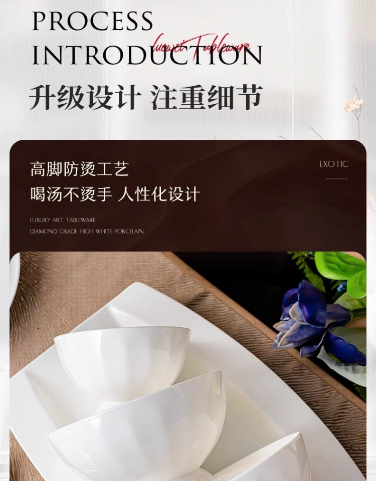 Jingdezhen Luo Wei under glaze color tableware pure white high temperature bone China bowl and dish set household tableware set