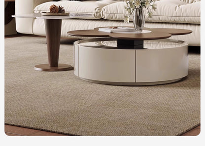 Cream wind rock plate coffee table Italian living room home small apartment new flower four-leaf clover can rotate round coffee table