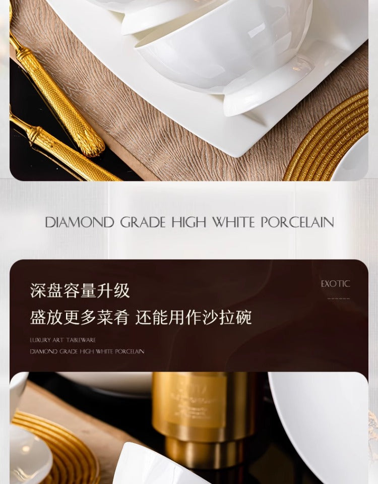 Jingdezhen Luo Wei under glaze color tableware pure white high temperature bone China bowl and dish set household tableware set