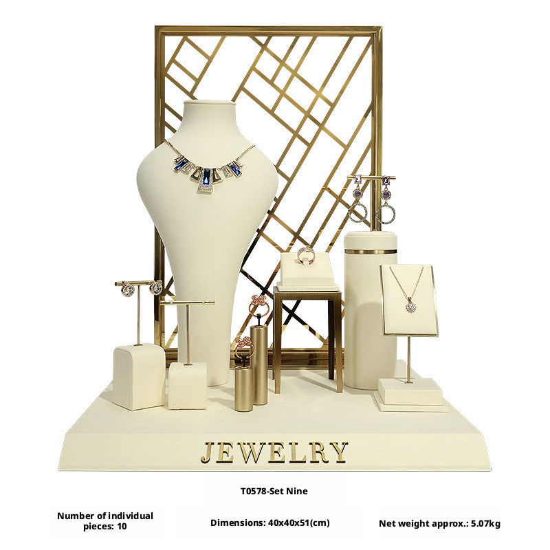 Modern Metal Suede Jewelry Organizer and Showcase Stand