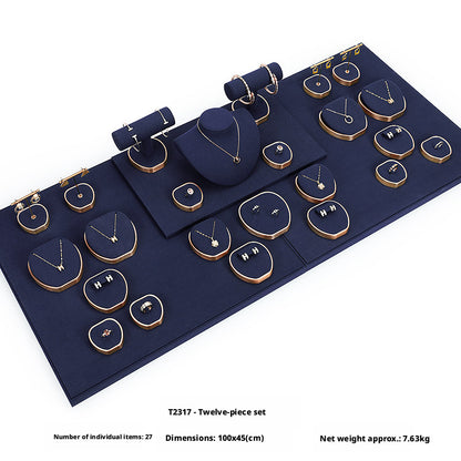 Luxury Suede Jewelry Display Set with Gold Metal Frame for Showcase