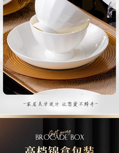 Jingdezhen Luo Wei under glaze color tableware pure white high temperature bone China bowl and dish set household tableware set