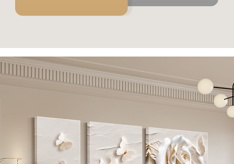 Flower cream style three-dimensional relief living room decoration painting simple high-level sense sofa background wall hanging painting triplet mural